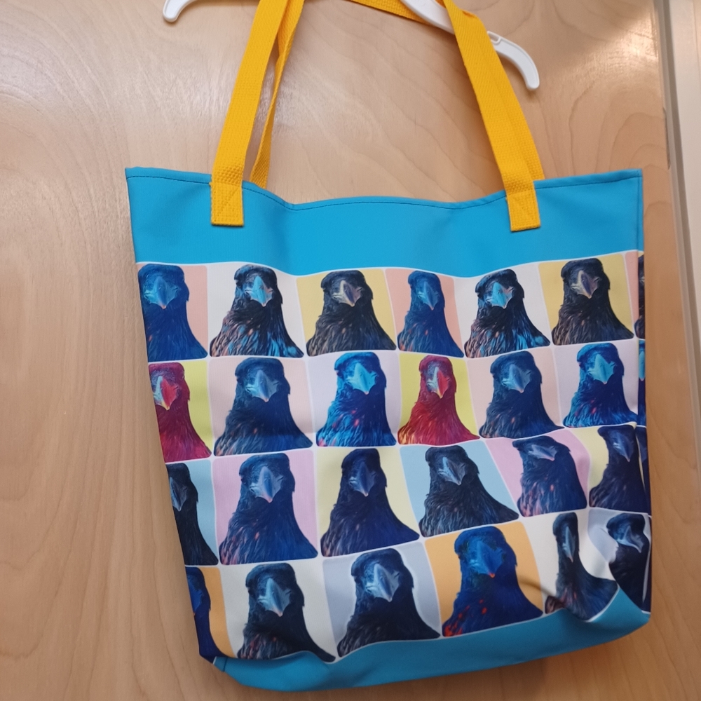 Raven Bird Pop Art Blue Yellow Neon Pink Colorful Beach Tote Bag